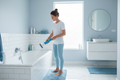 Woman cleaning bathroom with spin brush
